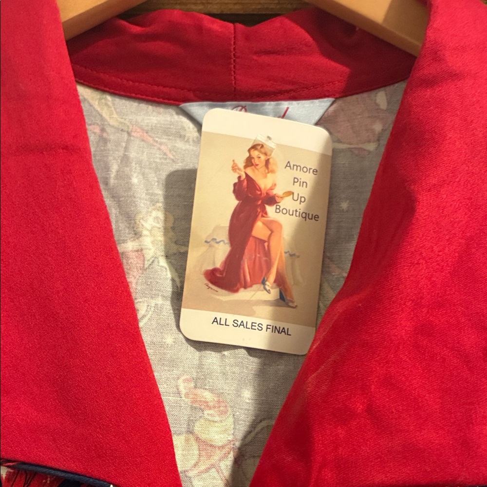 Banned retro pinup style space themed Red Collar and Belt dress XS - Picture 3 of 11